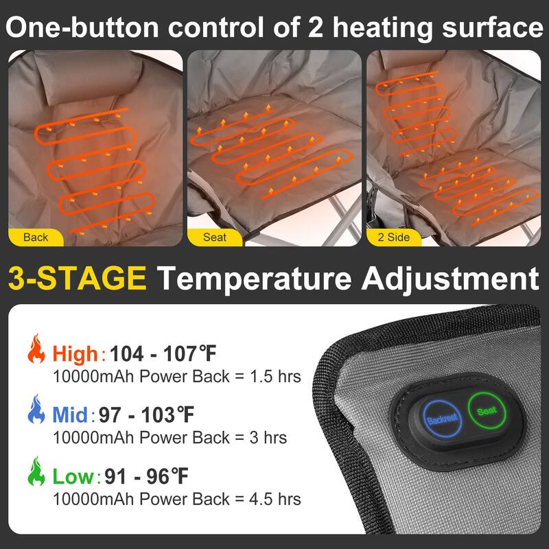 Heated Camping Chair Oversized, Padded Heated Chair Outdoor Sports, 3 Heating Levels Adjustable Camping Chairs for Adults