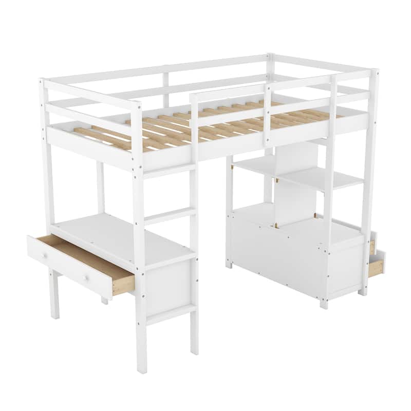 Loft Bed with Builtin Desk with Drawers,and Storage Shelves and