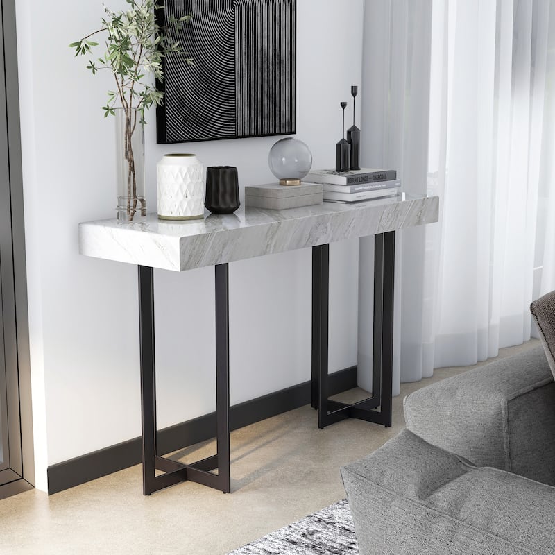 Granala Contemporary Grey 47-inch Faux Marble Sofa Table with Drawer by Furniture of America