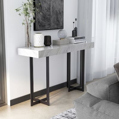 Granala Contemporary Grey 47-inch Faux Marble Sofa Table with Drawer by Furniture of America
