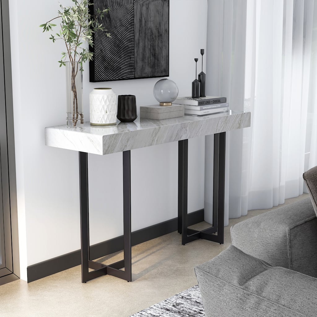 Granala Contemporary Grey 47-inch Faux Marble Sofa Table with Drawer by Furniture of America