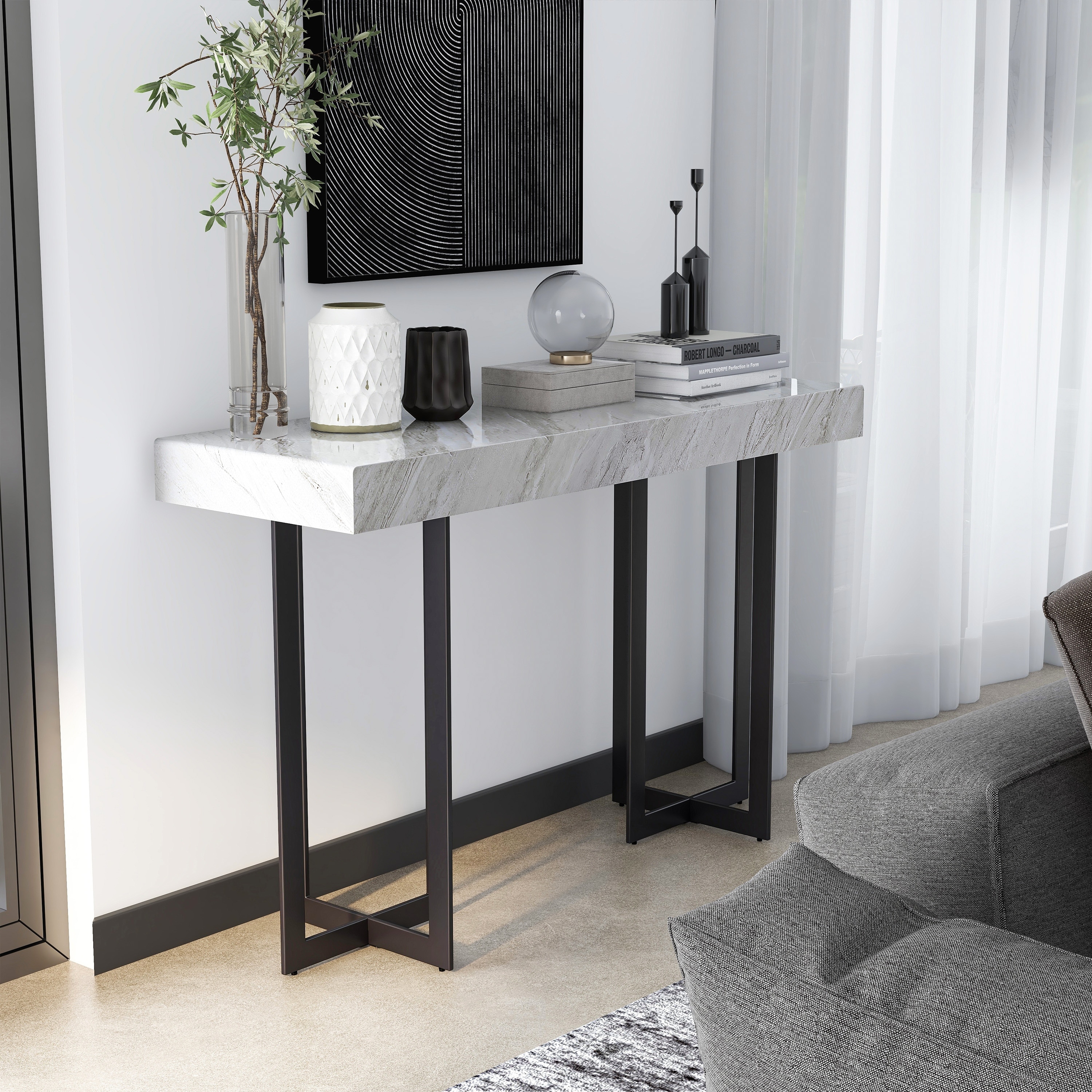 Furniture of America Granala Contemporary Grey 47-inch Faux Marble Sofa Table with Drawer