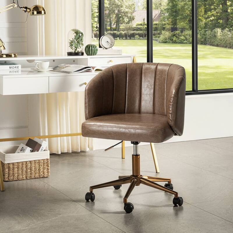 Gia Mid-century Modern Vegan Leather Ergonomic Office Chair by HULALA HOME