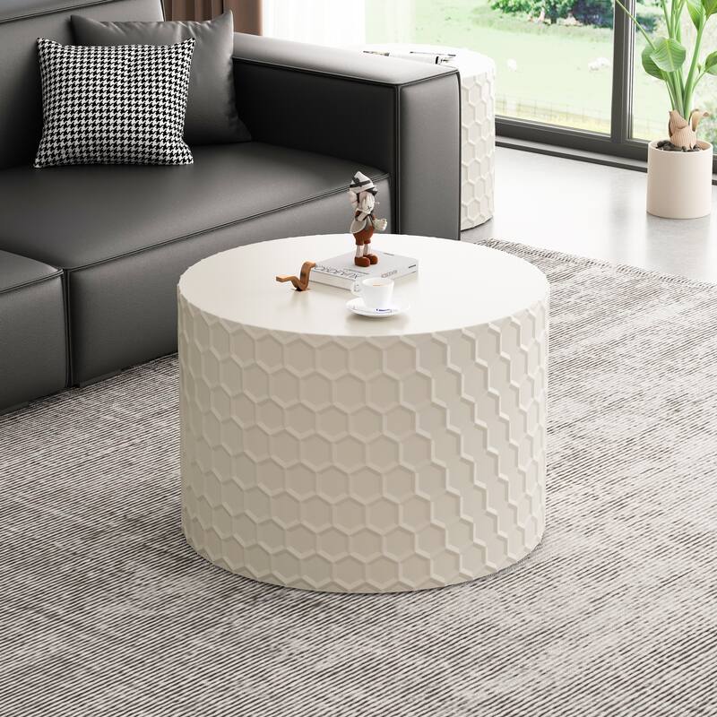 Minimalist Coffee Table Set of 2, 23.6" Round Drum Side Tables, Nesting Wooden Centerpiece Table for Living Room, Lounge