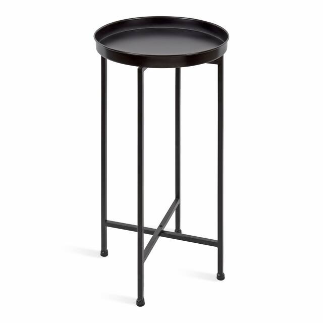 Kate and Laurel Celia Round Foldable Metal Accent Table - Black