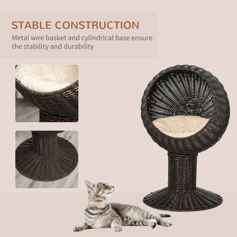 Pawhut Hooded Rattan Wicker Elevated Cat Bed