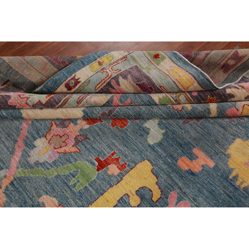 Hand Knotted Oriental 100% Wool Carpet Transitional All-Over Navy Blue & Blues Oushak Area Rug - 14' 1'' X 10' 3''