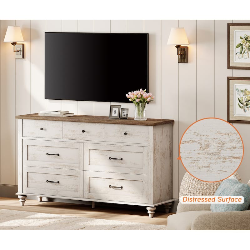 Mid Century Dresser for Bedroom with 7/8 Drawers, Wooden Kids Dresser