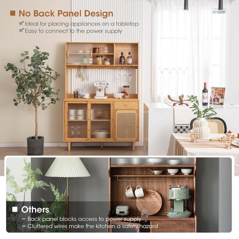 Costway Bamboo Buffet Cabinet Wine Bar Pantry Cupboard Sideboard with - See Details