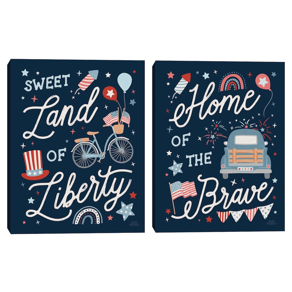 Stars and Stripes III, Stars and Stripes IV by Laura Marshall Canvas Art Prints