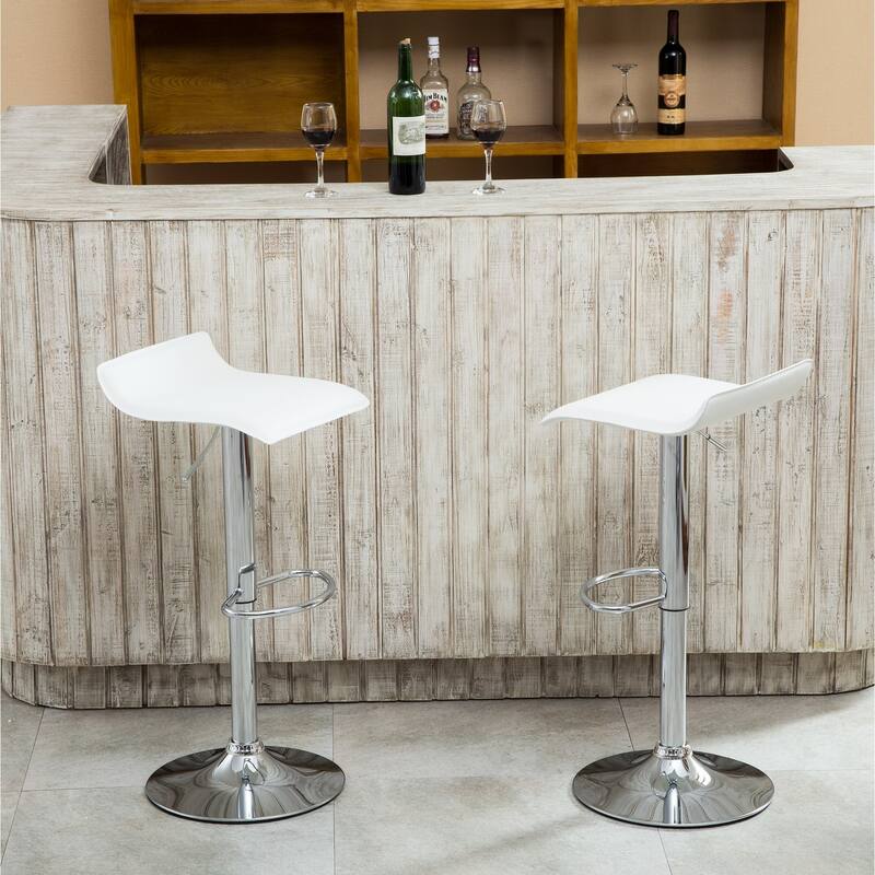 Set of 2 Chrome Air Lift Adjustable Swivel Stools with Footrest