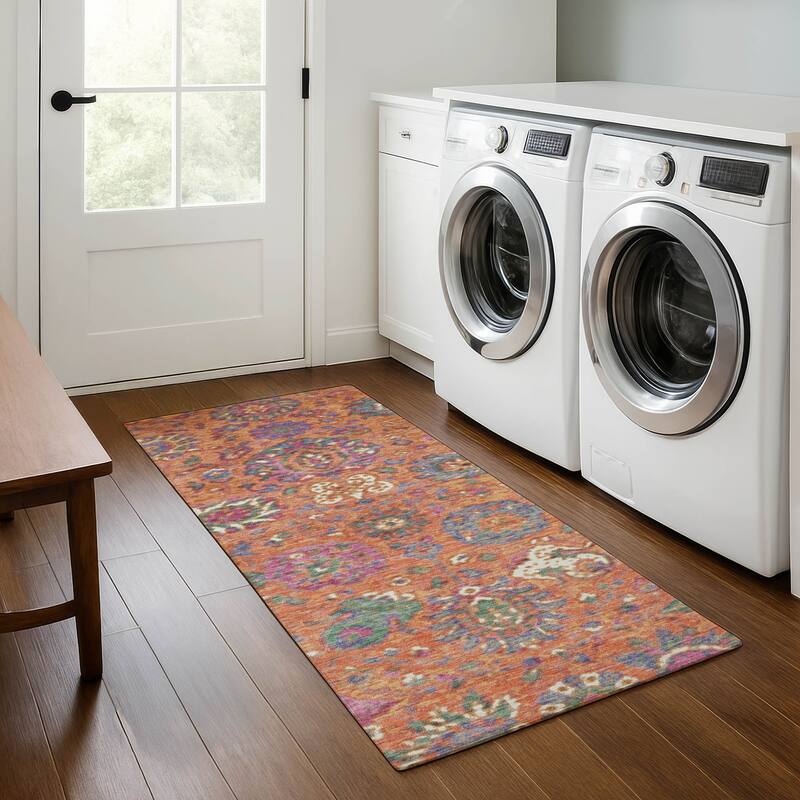 Premium Washable Super Soft Traditional Global Mayfield Rug - Orange - 2'3" x 7'6"