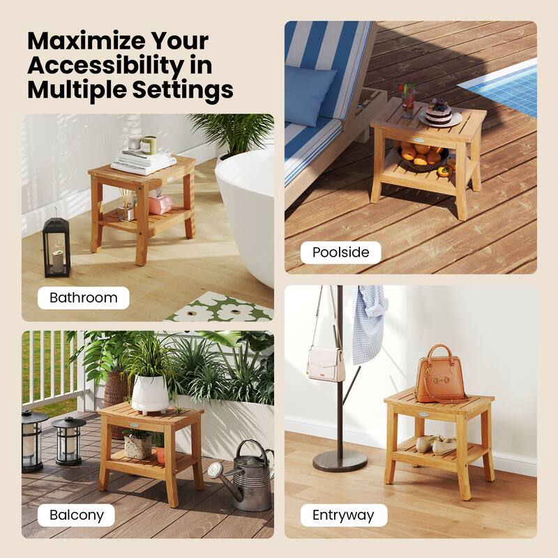 Gymax 20'' Non-slip Shower Bench w/ Storage Shelf Curved Top &