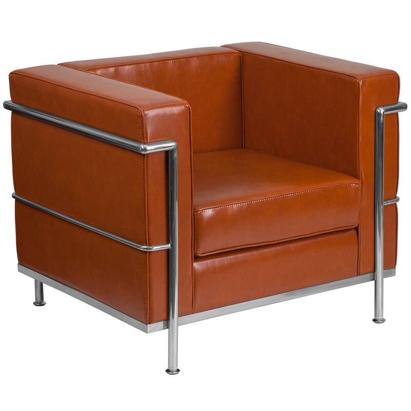 Contemporary LeatherSoft Chair with Double Bar Encasing Frame - Cognac