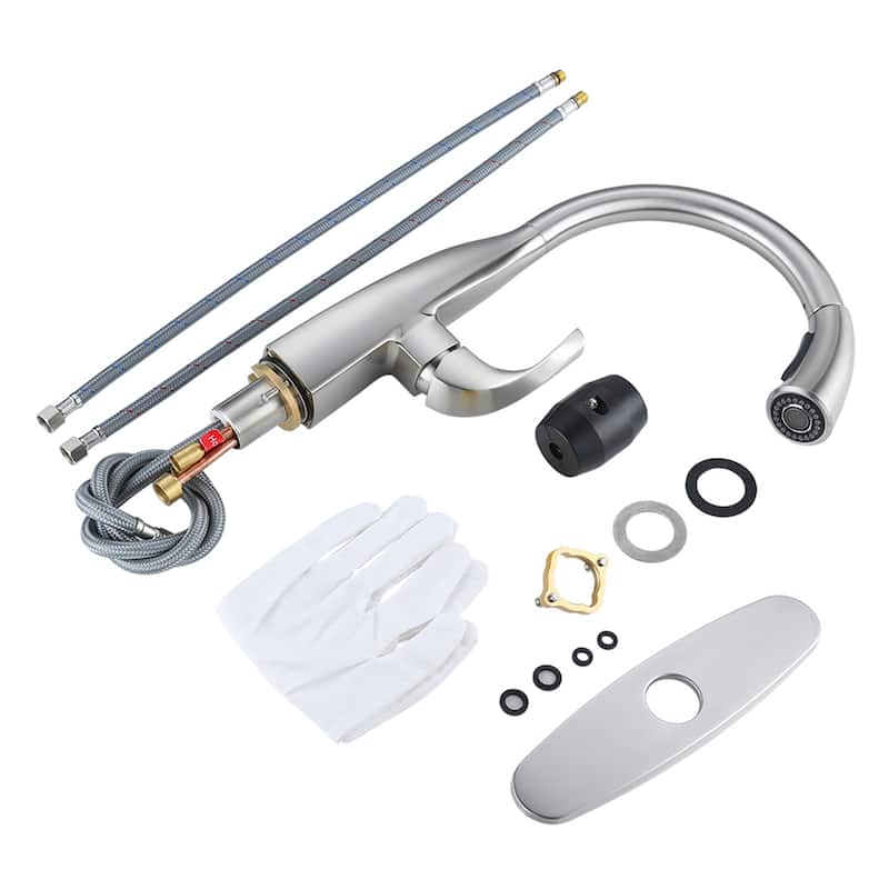 WOWOW Single Handle Gooseneck Kitchen Sink Faucet with Deckplate