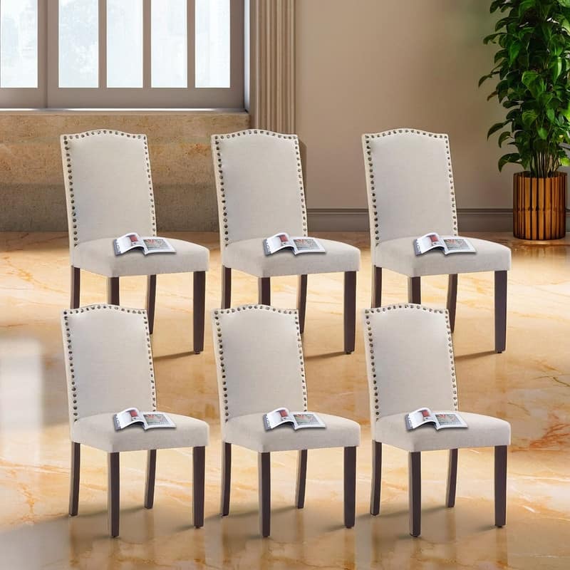 Dining Chairs With Upholstered Fabric - Set of 6 - Gray Linen
