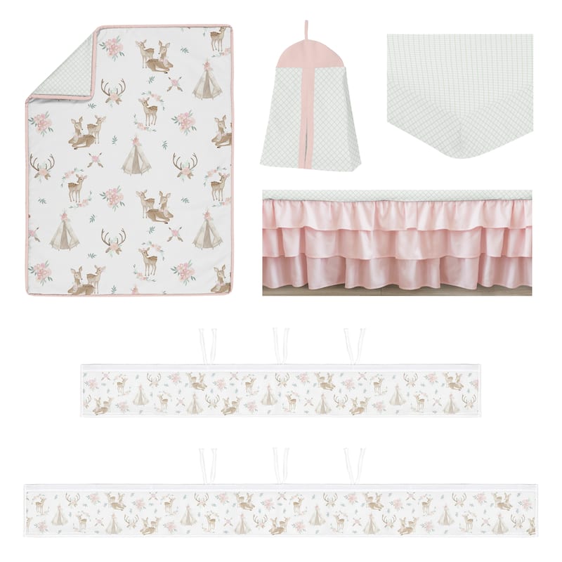Woodland Deer Floral Girl Sweet Jojo Designs 6p Crib Bedding +BreathableBaby Breathable Mesh Liner Boho Bohemian