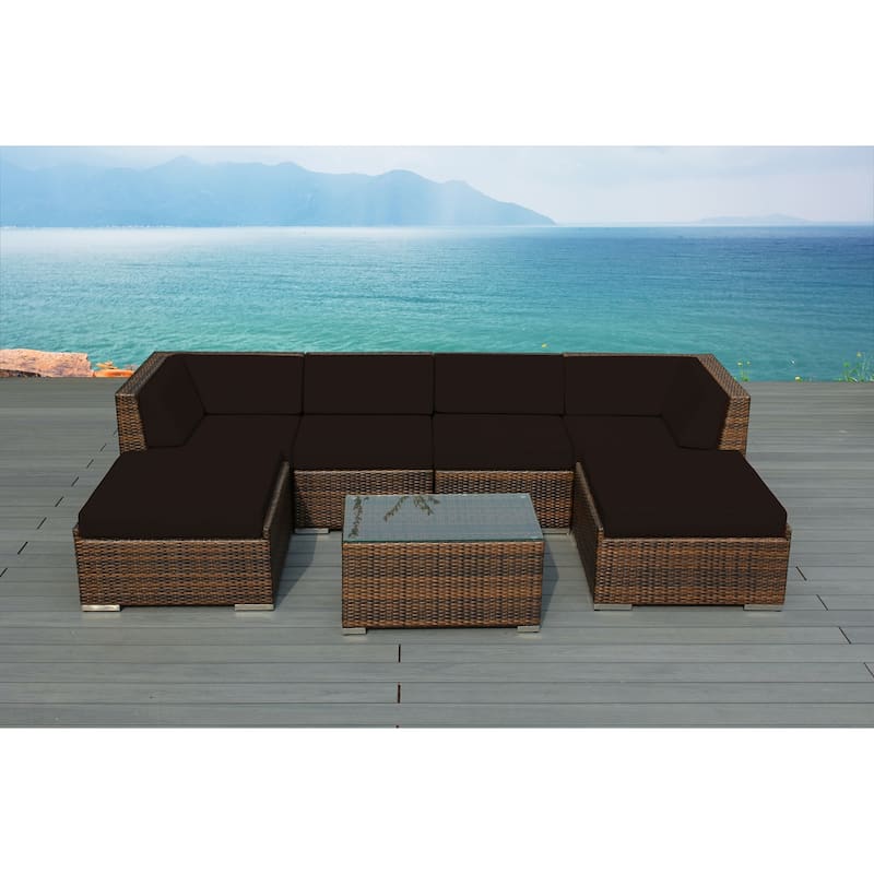 Ohana Outdoor Patio 7-piece Mixed Brown Wicker Conversation Set - No Assembly - Brown