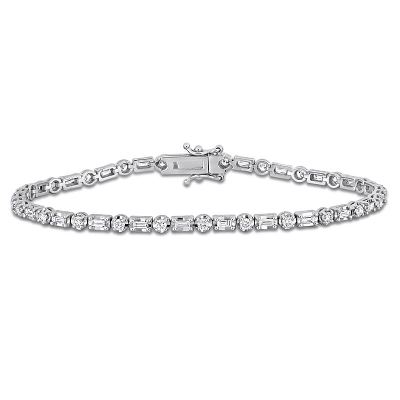 Miadora 14k White Gold Round and Baguette Diamond Tennis Bracelet 1 3/5ct TDW - 1.58 Carats