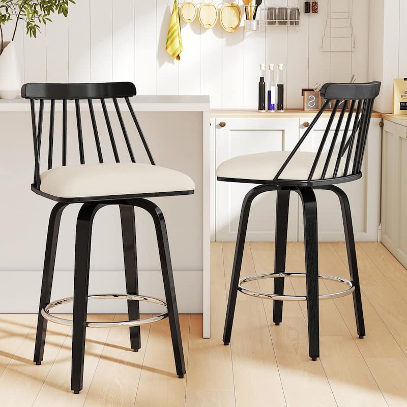 Mid-century Spindle Back Swivel Counter Height Bar Stools - 37.2"H x 18.9"W x 18.9"D