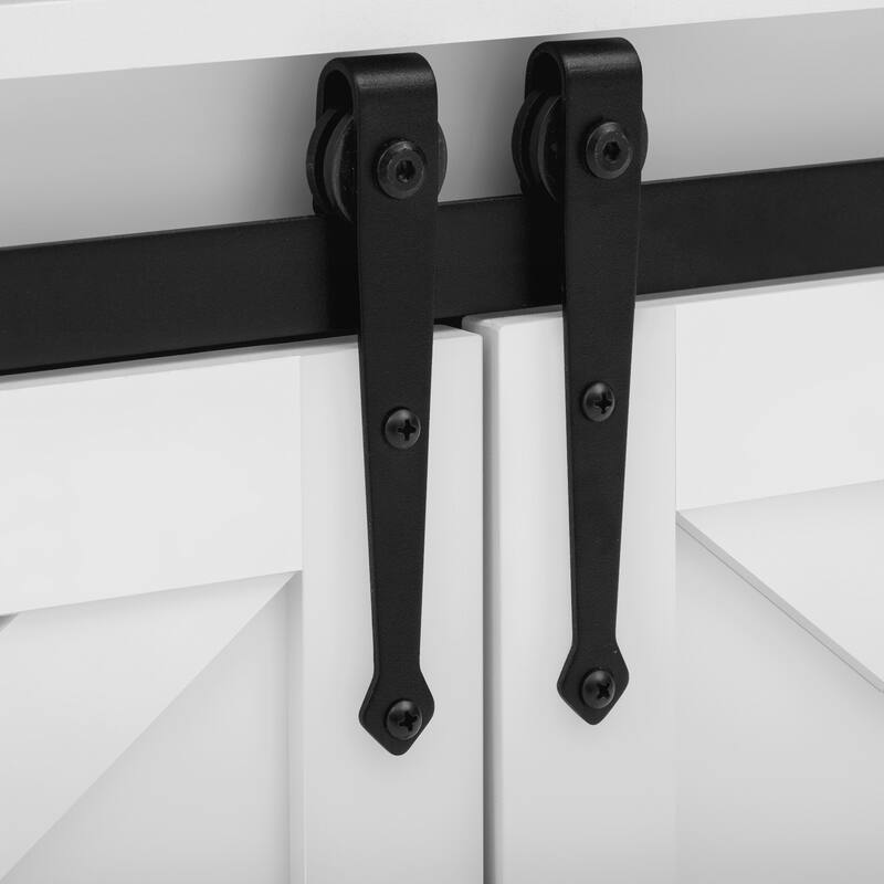 Sideboard with Sliding Barn Door and Mesh Panels,Farmhouse Buffet with Open Storage