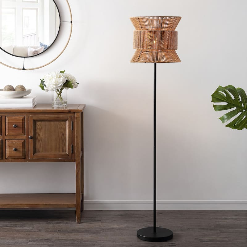 SAFAVIEH Lighting Colleen 60-inch Floor Lamp - 14" W x 14" D x 60" H - Natural/Black - 14"Wx14"Dx60"H