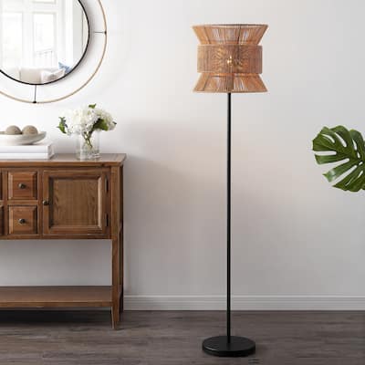 SAFAVIEH Lighting Colleen 60-inch Floor Lamp - 14" W x 14" D x 60" H - Natural/Black - 14"Wx14"Dx60"H