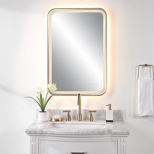 slide 2 of 7, LED Lighted Stainless Steel Vanity Mirror - 32.25" - Brass Finish