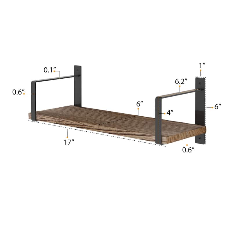 Wallniture Toledo 17" Wood Shelves for Living Room Décor, Burned Finish, Set of 3