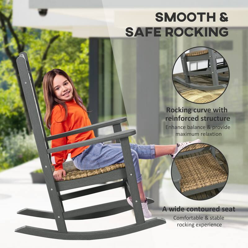 Outsunny Outdoor Rocking Chairs, Porch Rocker w/ Soft Padded Seat and Backrest, Fade-Resistant HDPE Frame Rocker Chair