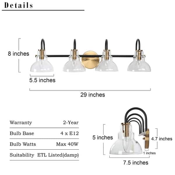 dimension image slide 1 of 5, Modern 1/2/3/4 Lights Black Gold Bathroom Vanity Light Fixture Farmhouse Wall Sconce Light for Bathroom