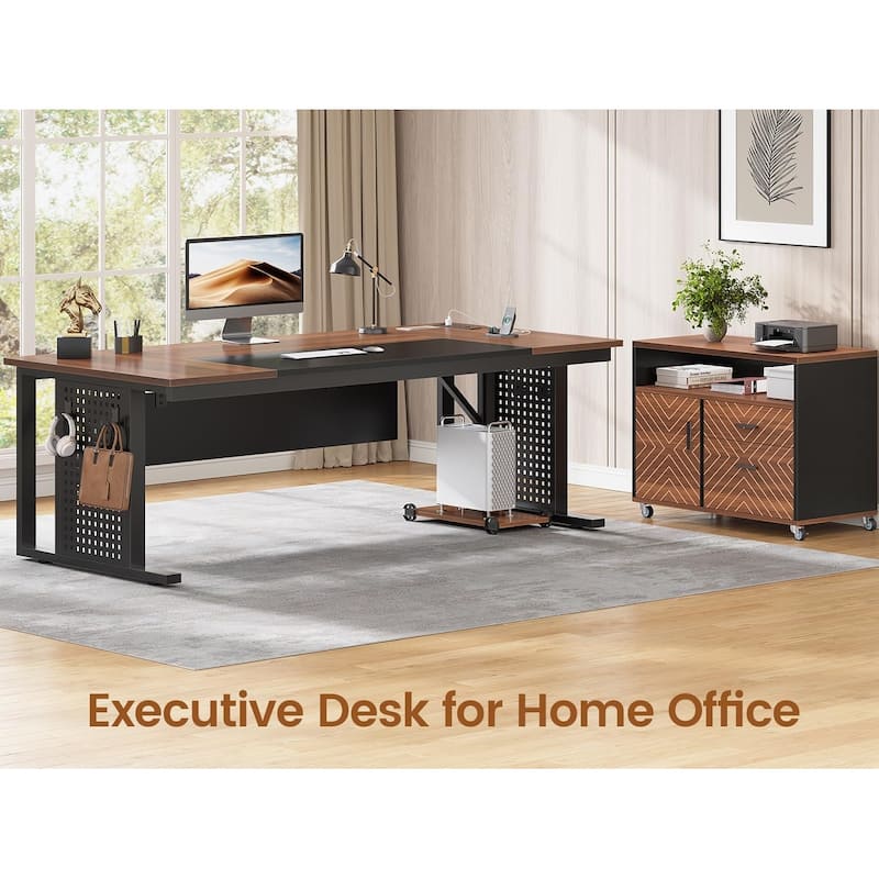 71" Executive Desk File Cabinet L Shaped Computer Desk Shelves