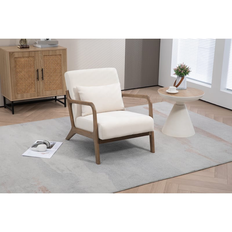 Anmytek Mid Century Modern Accent Chair Gray Fabric Wood Frame Small Space Living Room Reading Chair