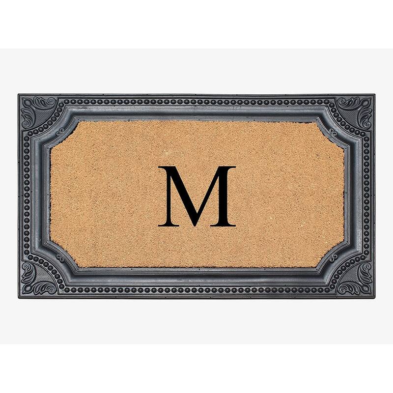 A1HC First Impression Carson Rubber and Coir 24" X 39", Heavy Duty, Easy to Clean Outdoor Monogrammed Doormat - Monogrammed M