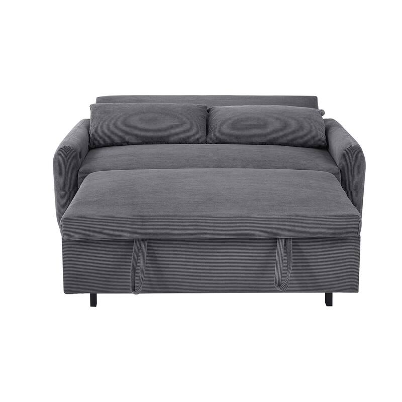 Corduroy Fabric Convertible Sofa Bed, Sleeper Sofa with Throw Pillows and USB Ports, 2 Seat Loveseat with Adjustable Backrest
