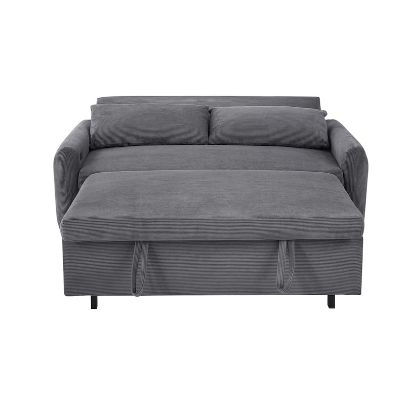 Pull Out Loveseat Sofa Convertible Sleeper LoveSeat Bed, Corduroy Recliner Sofa w2 Pillows & USB Ports 2-seat Armchair聽