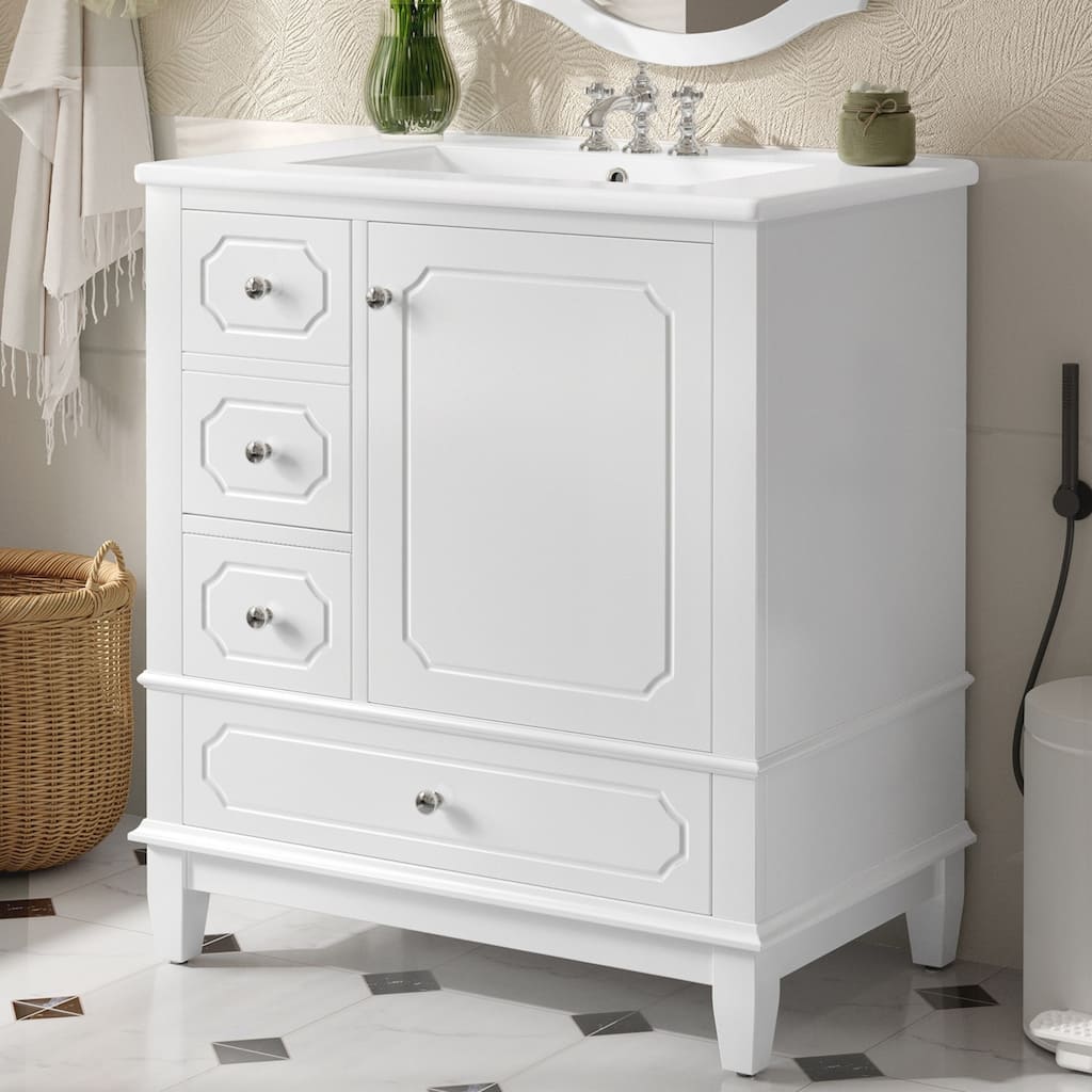 30 " Bathroom Vanity with Sink, Drawers, and Storage Shelves
