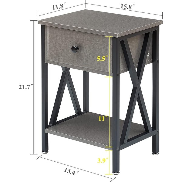 dimension image slide 0 of 4, VECELO Modern Nightstand 1-Drawer with Storage Shelf, End Table/Side Table