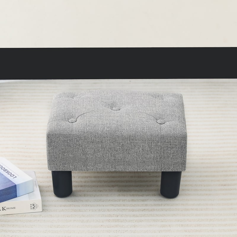 Adeco Button Tufted Linen Foot Stool Rectangular Small Ottoman