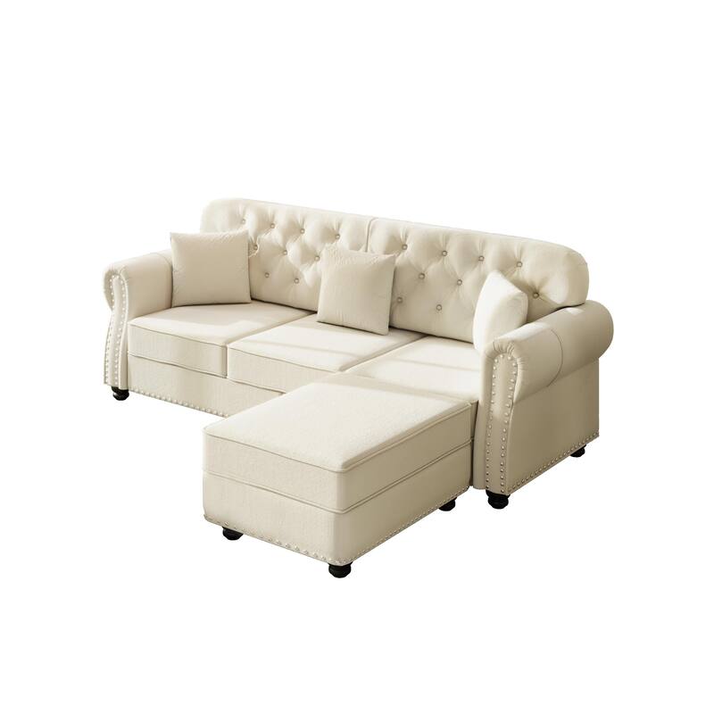 Mid Century Modern Couch, Velvet Chesterfield Sofa Button Tufted Oversized Loveseat Sofa with Nailhead Trim & Roll Armrests