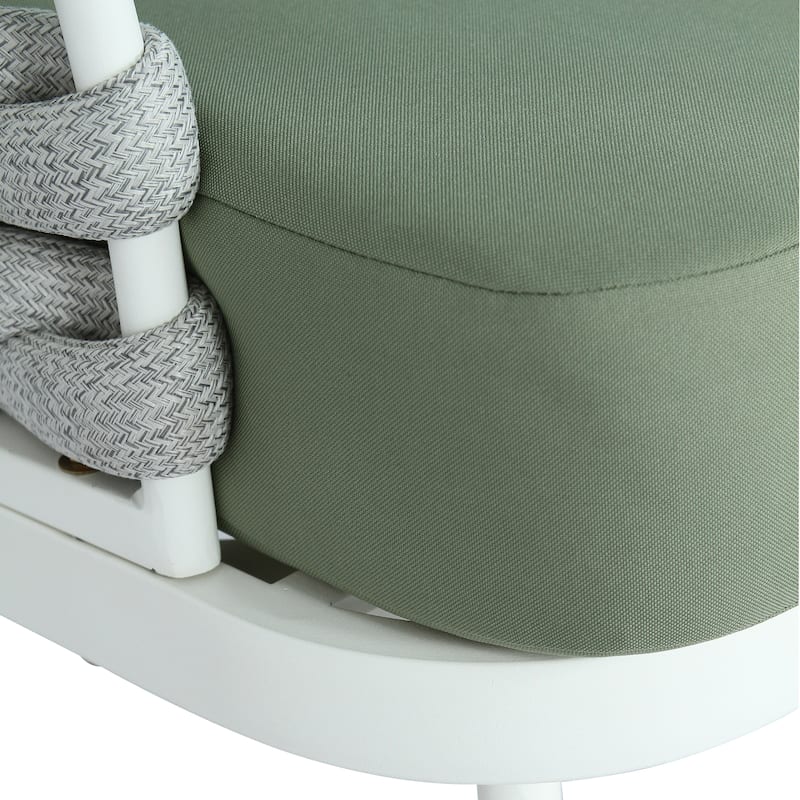 Roomfitters Steel Loveseat with Woven Rope Arms and Coffee Table