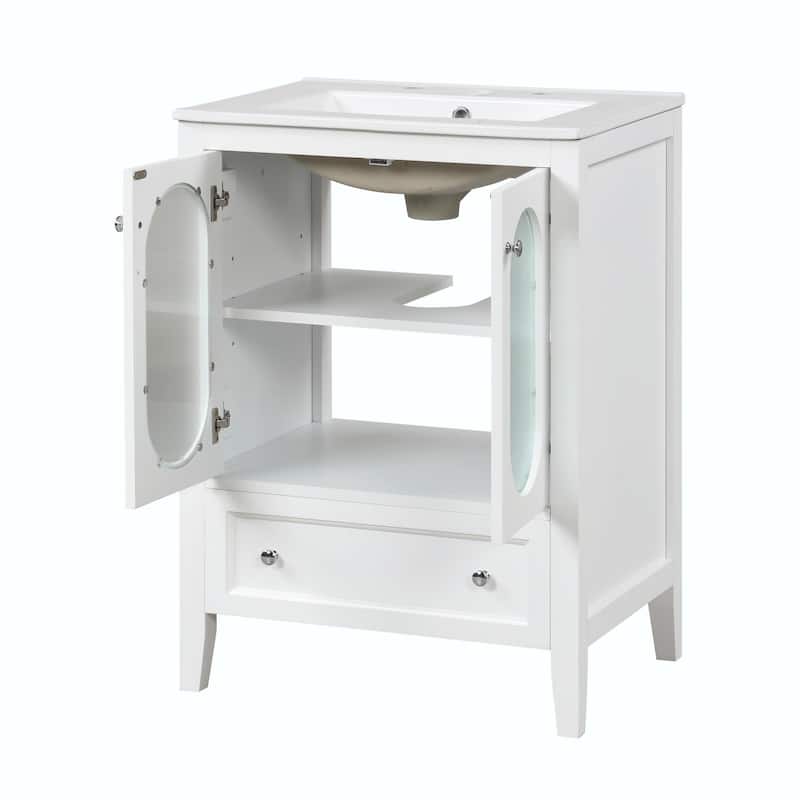 24" Bathroom Vanity with Sink - Cabinet with One Drawer, Doors, Adjustable Shelf