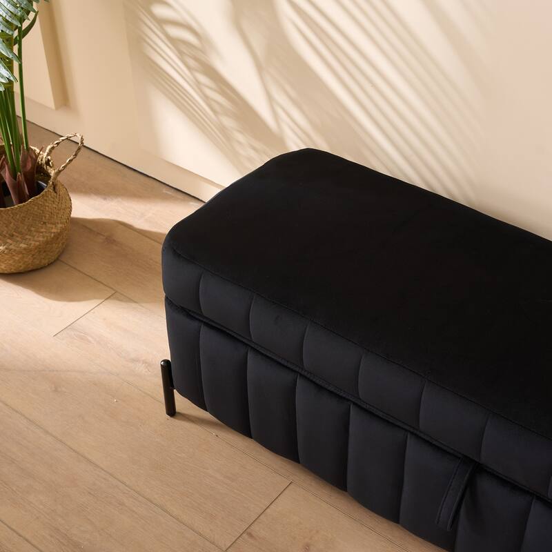 49.21" Upholstered Velvet Storage Bench with Metal Legs for Bedroom
