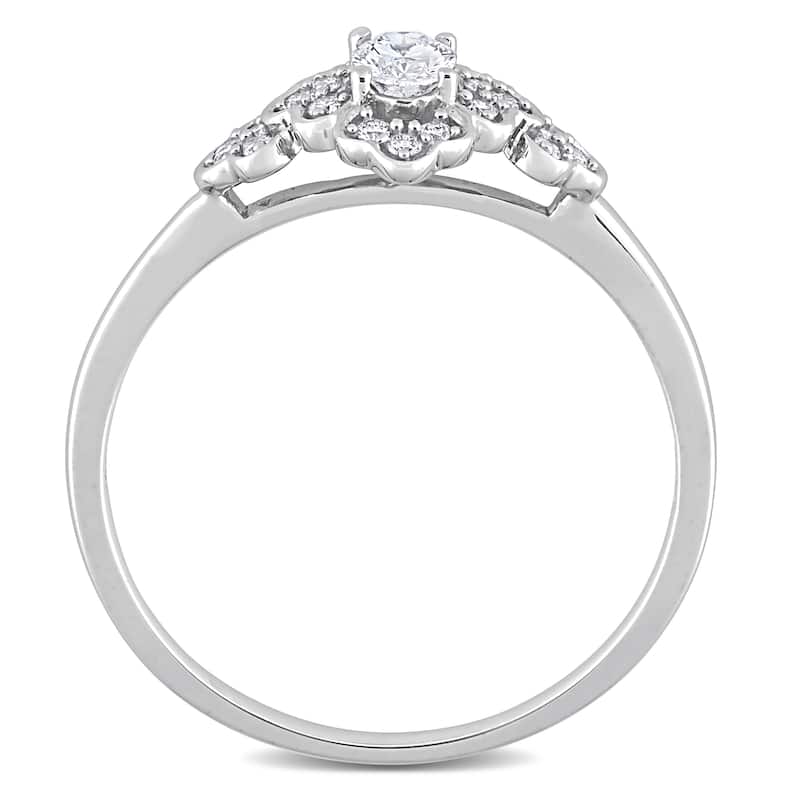 Miadora 1/4ct TDW Oval-cut Diamond Floral Engagement Ring in 14k White Gold