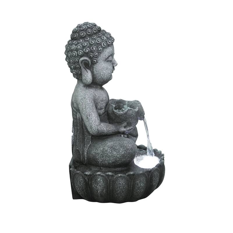 LED Lighted Sitting Buddha Outdoor Garden Water Fountain - 21.75"