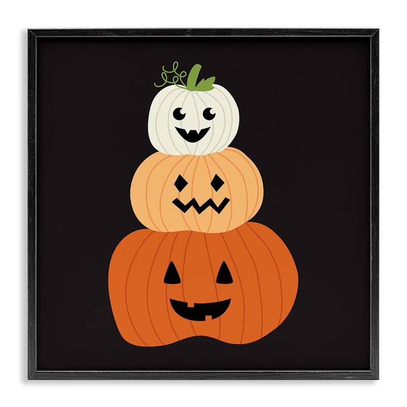 Stupell Happy Jack-o-Lanterns on Black Framed Giclee Art Design By Sazerelli Designs - 17 x 17 - Black