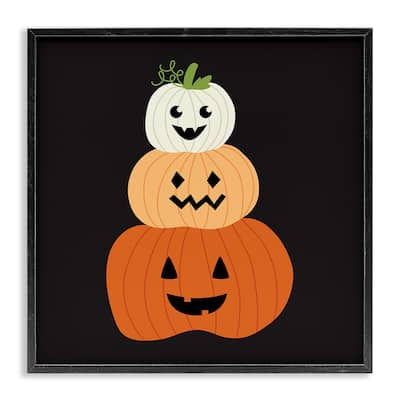Stupell Happy Jack-o-Lanterns on Black Framed Giclee Art Design By Sazerelli Designs