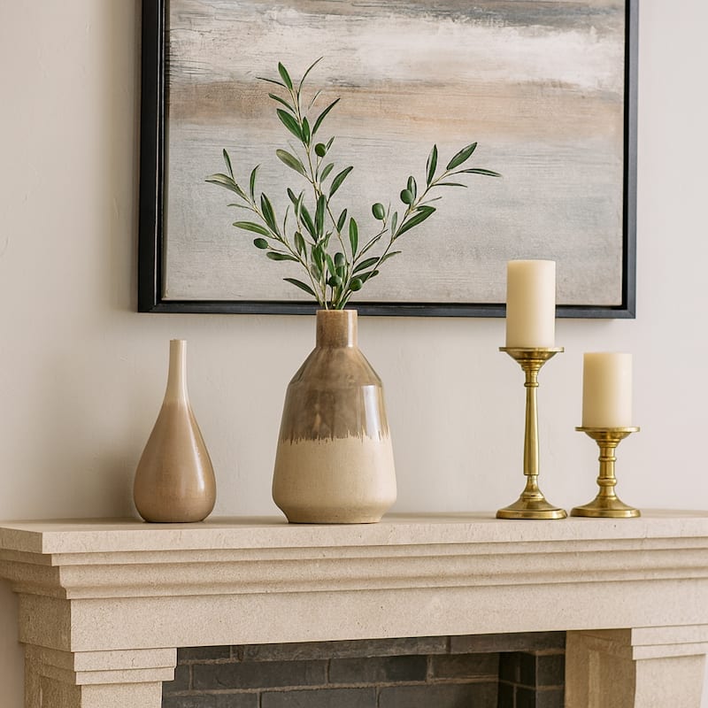 Warm Rustic Ceramic Table Vase for Home Decor, Decorative Flower Vase with Glazed Finish
