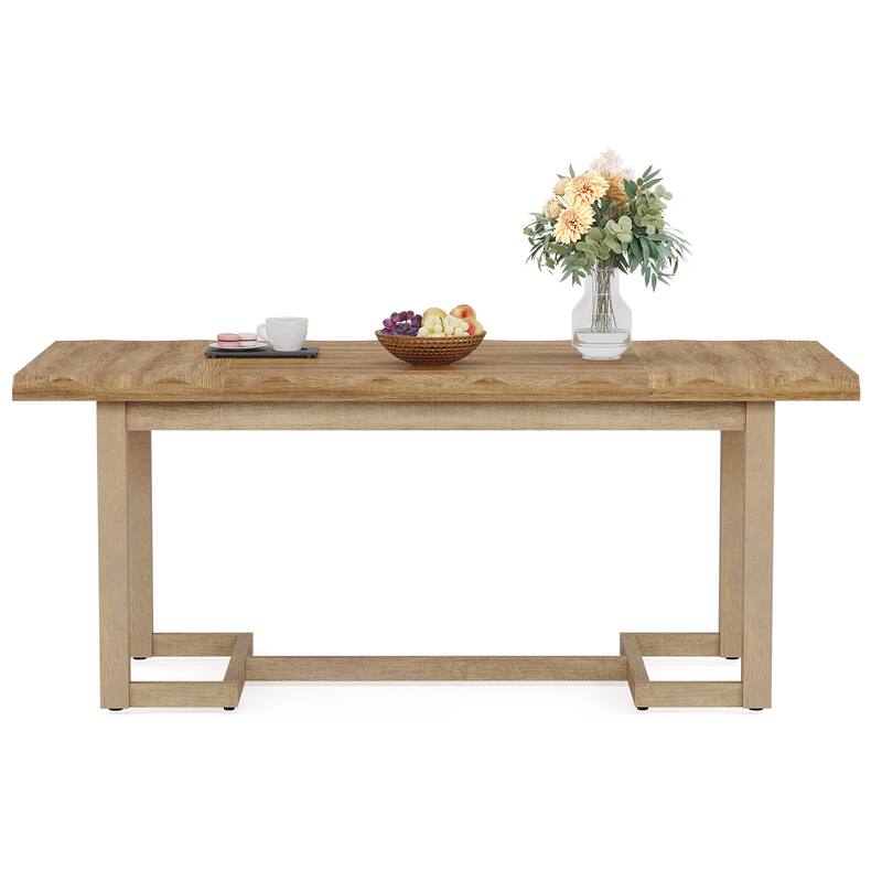Rectangular Wood Dining Table with Solid Wood Legs, Kitchen Table for Dining/Living Room