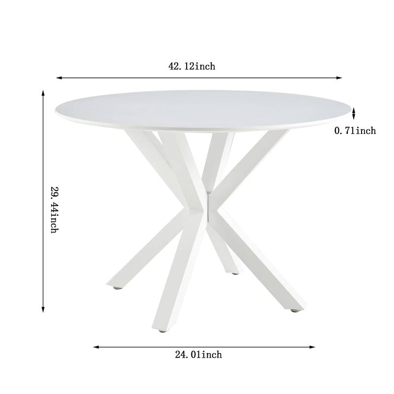 Round Dining Table for 4-6 People, Kitchen Dining Table with MDF Table Top & Metal Cross Legs, Mid-Century Leisure Coffee Table